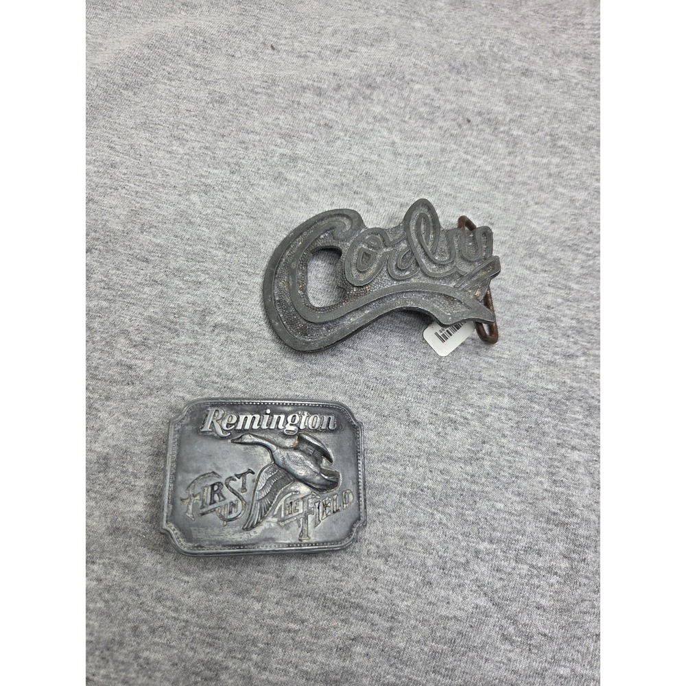 Lot of 2 Vintage Remington and Cody Name Belt Buckles Cowboy Western Mens